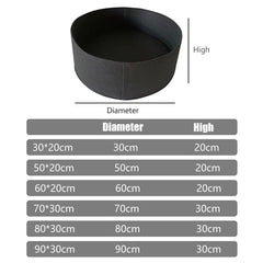 5x Felt Planting Bag Round Vegetable Garden Flower Seedling Grow Bags for Plants - Black-50*20cm