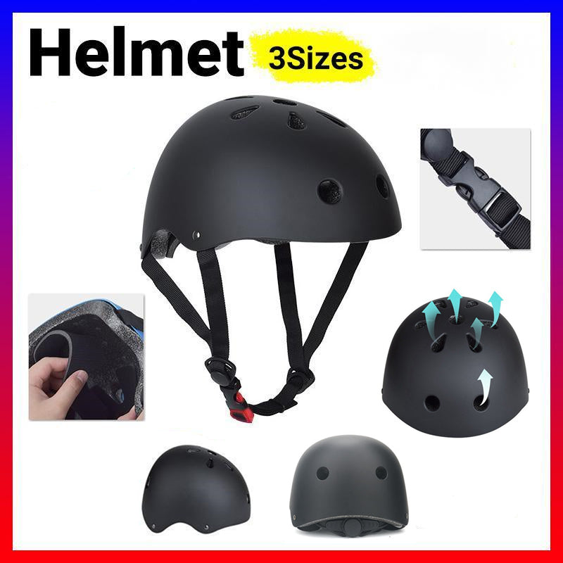 Black Bike Skate Helmet with Adjustable Fit Lightweight Protective Design 3 Sizes - S