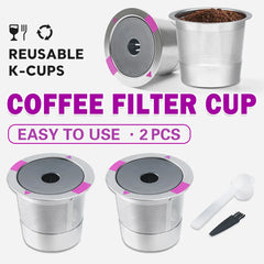 2 Pack Stainless Steel K-Cups Coffee Pod Filters Reusable Durable For Cafe