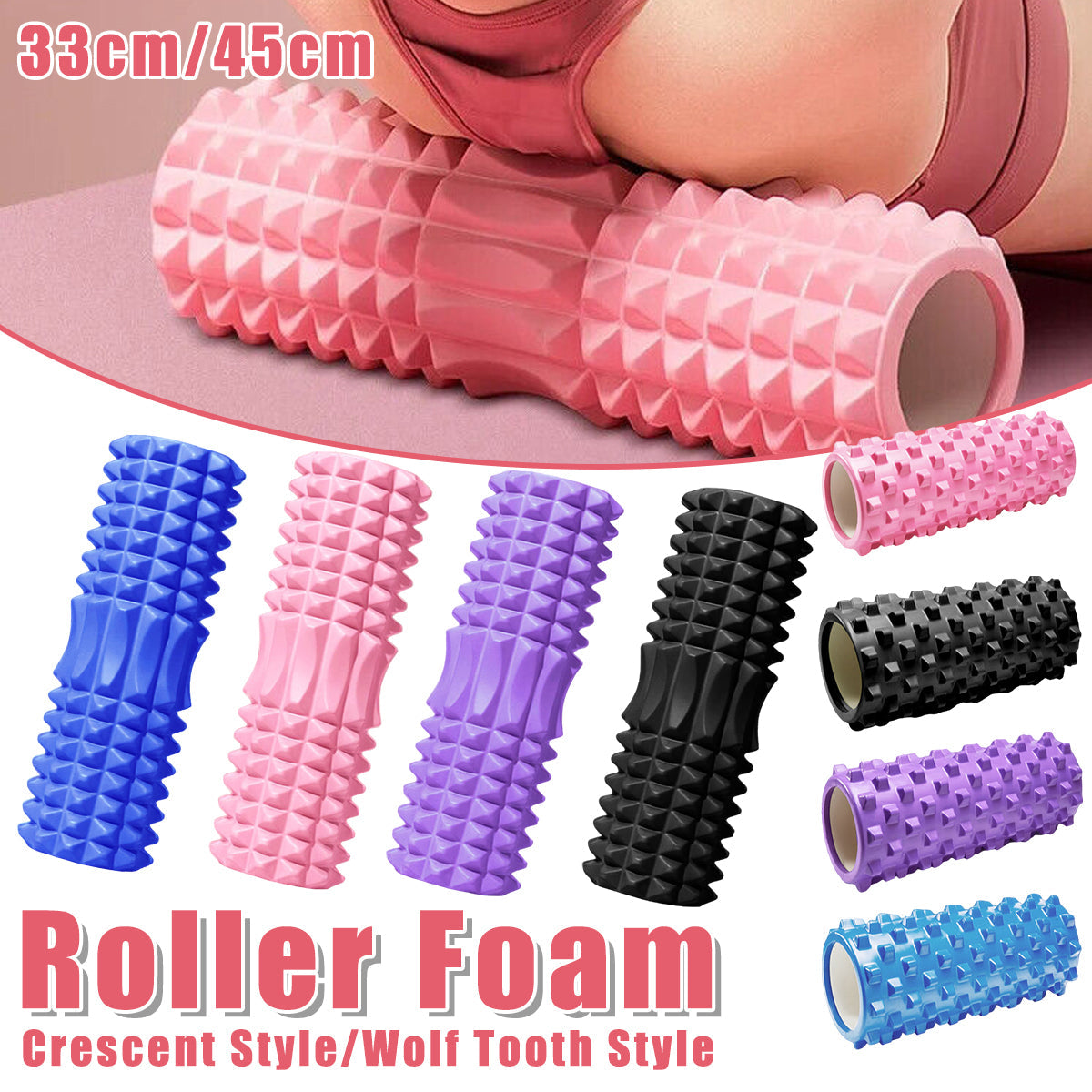 High Density EVA Foam Roller Yoga Massage Stick for Fitness - Crescent Style Pink-33cm