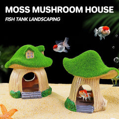 Aquarium Moss Mushroom House Aquascape Crafts Fish Shrimp Hiding Decoration - House With Window