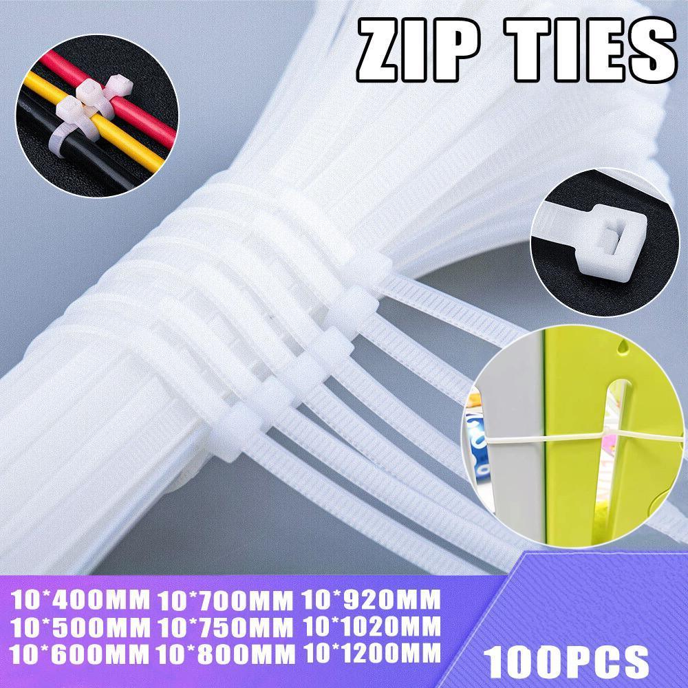 100X Cable Ties Zip Ties Nylon UV Stabilised Bulk White Cable Ties - 10*1200mm White