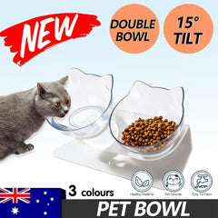 Double Cat Dog Bowl Elevated Pet Feeder Stand Raised Food Water Feeding Dish - Black+Black