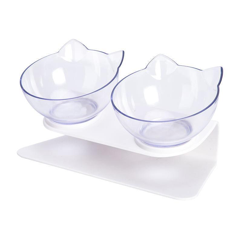 Double Cat Dog Bowl Elevated Pet Feeder Stand Raised Food Water Feeding Dish - Black+Black
