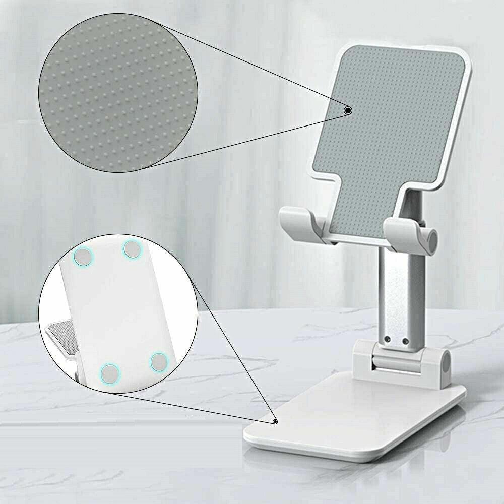 Foldable Adjustable Universal Desk Stand Holder For Mobile Phone Tablet Portable - Black
