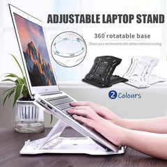 Adjustable Laptop Stand with 360-Degree Base for Desk Riser Home Office Holder - Black