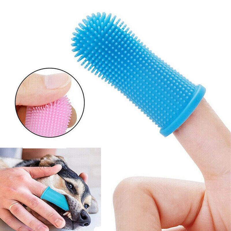 Dog Cat Super Soft Pet Finger Toothbrush Teeth Silicone Brush Care Cleaning - Blue