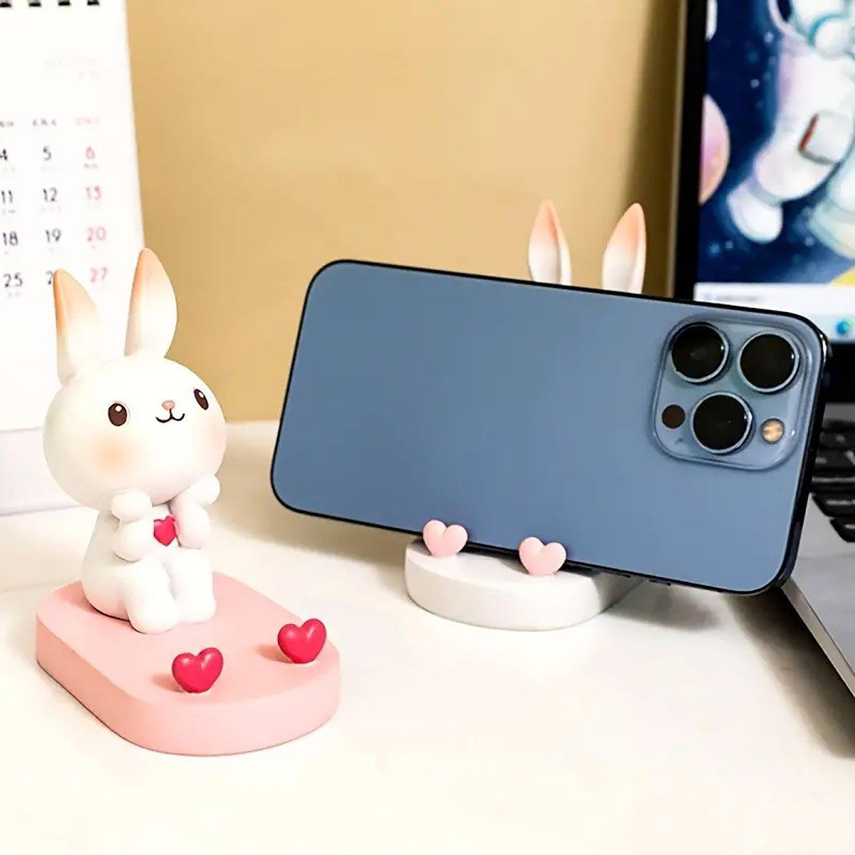 Cartoon Rabbit Phone Holder Desktop Stand Cute Mobile Phone Stand for Office - White