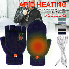 USB Heated Half Finger Gloves Winter Warm Knitted Gloves for Typing and Office Use - Navy