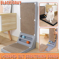 L-shaped Cat Scratching Board Vertical Claw Toy Cat Scratcher for Pet Playtime - Black