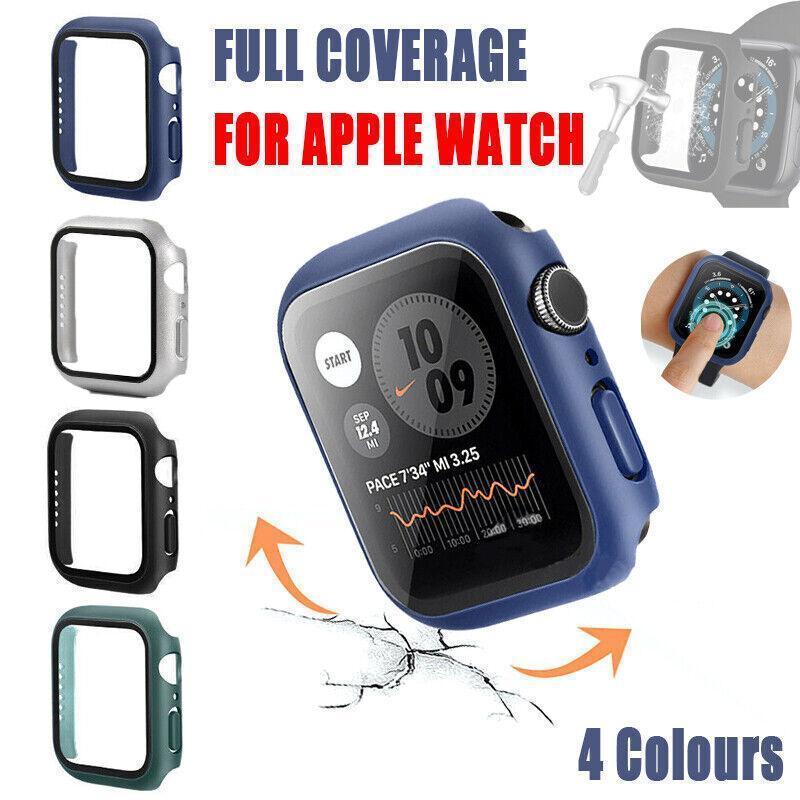 For Apple Watch iWatch Series SE 6 5 4 3 2 1 Case Full Glass Cover 40mm - Blue