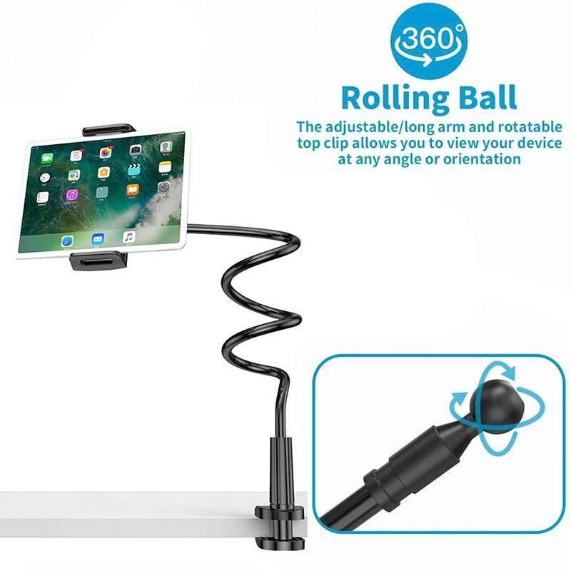 Adjustable Flexible Phone Tablet Holder with Clamp for Bed Desk Mount Use - White