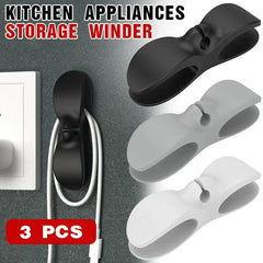 Wire Cable Organizer Holder Cord Wrapper Winder For Kitchen Appliances Computer - 3PCS Grey