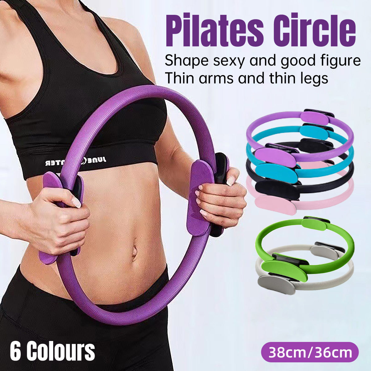 6 Colours Pilates Yoga Ring Magic Circle Fitness Equipment for Toning Slim Legs - Purple