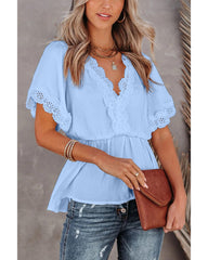 Azura Exchange Lace Splicing V Neck Blouse - M