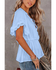 Azura Exchange Lace Splicing V Neck Blouse - M