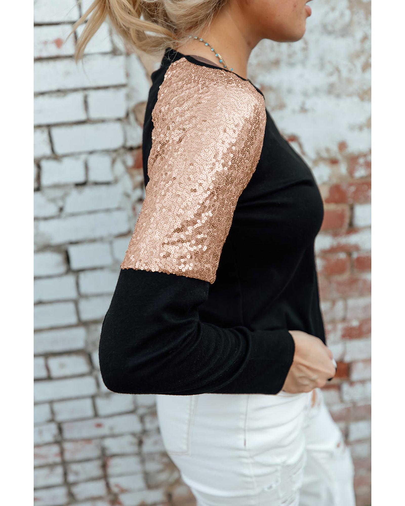 Azura Exchange Sequin Shoulder Long Sleeve Top - S