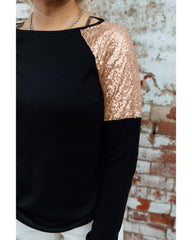 Azura Exchange Sequin Shoulder Long Sleeve Top - S