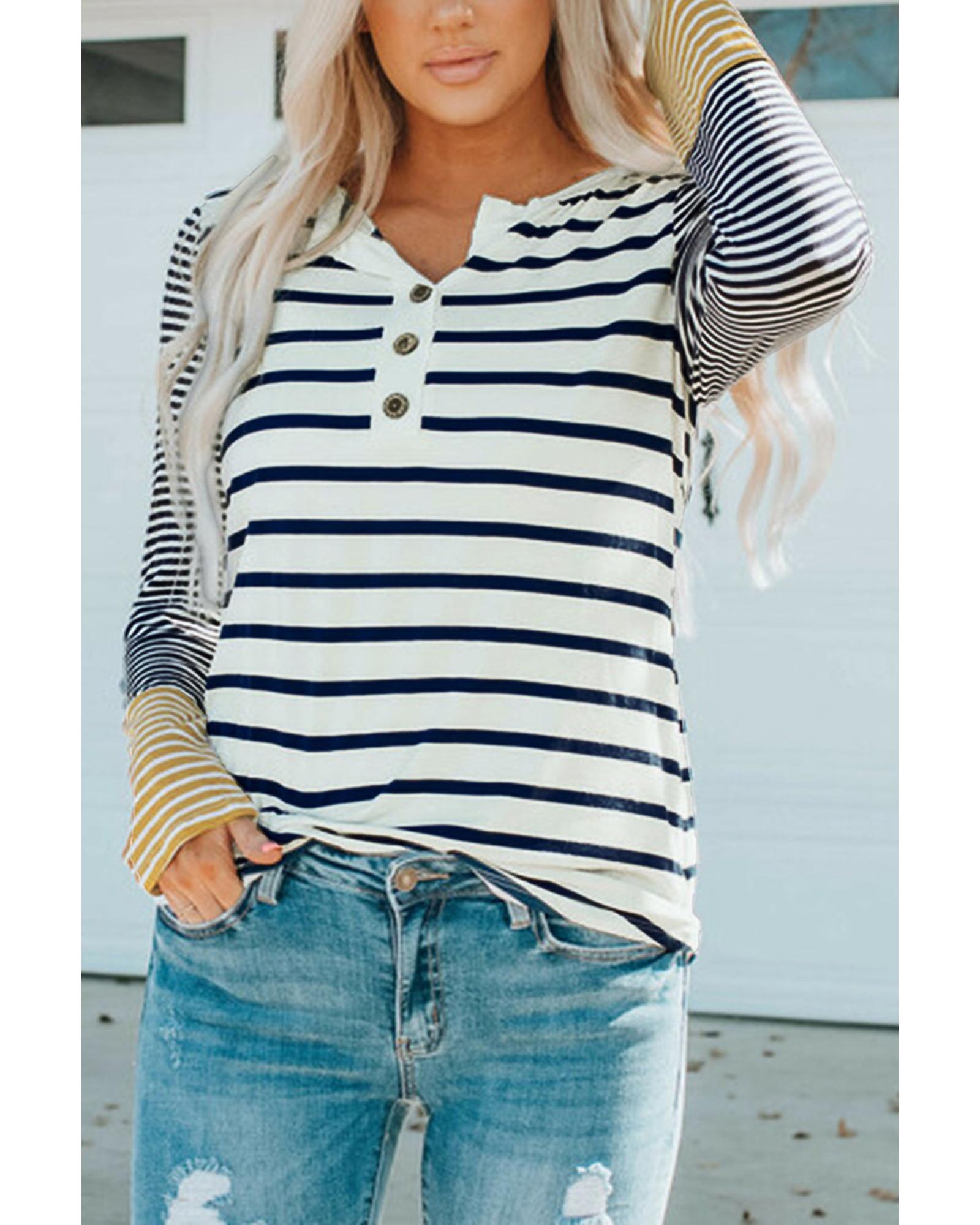 Azura Exchange Stripe Button Henley Top - 2XL