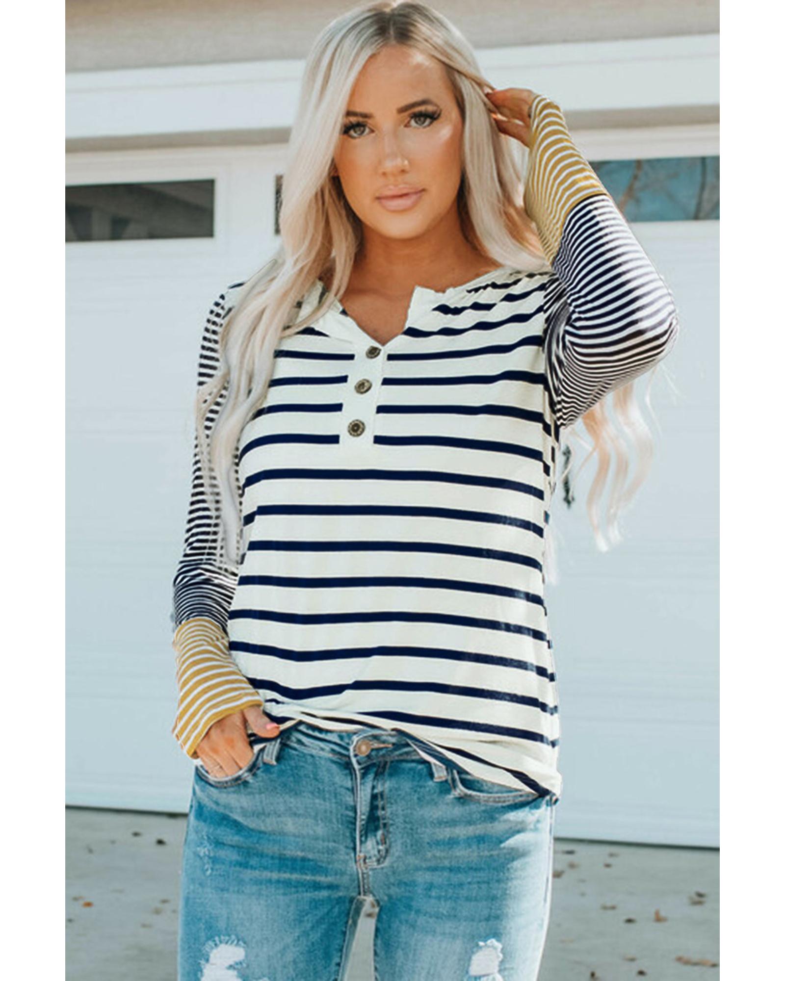 Azura Exchange Stripe Button Henley Top - 2XL