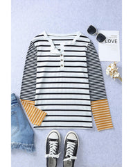 Azura Exchange Stripe Button Henley Top