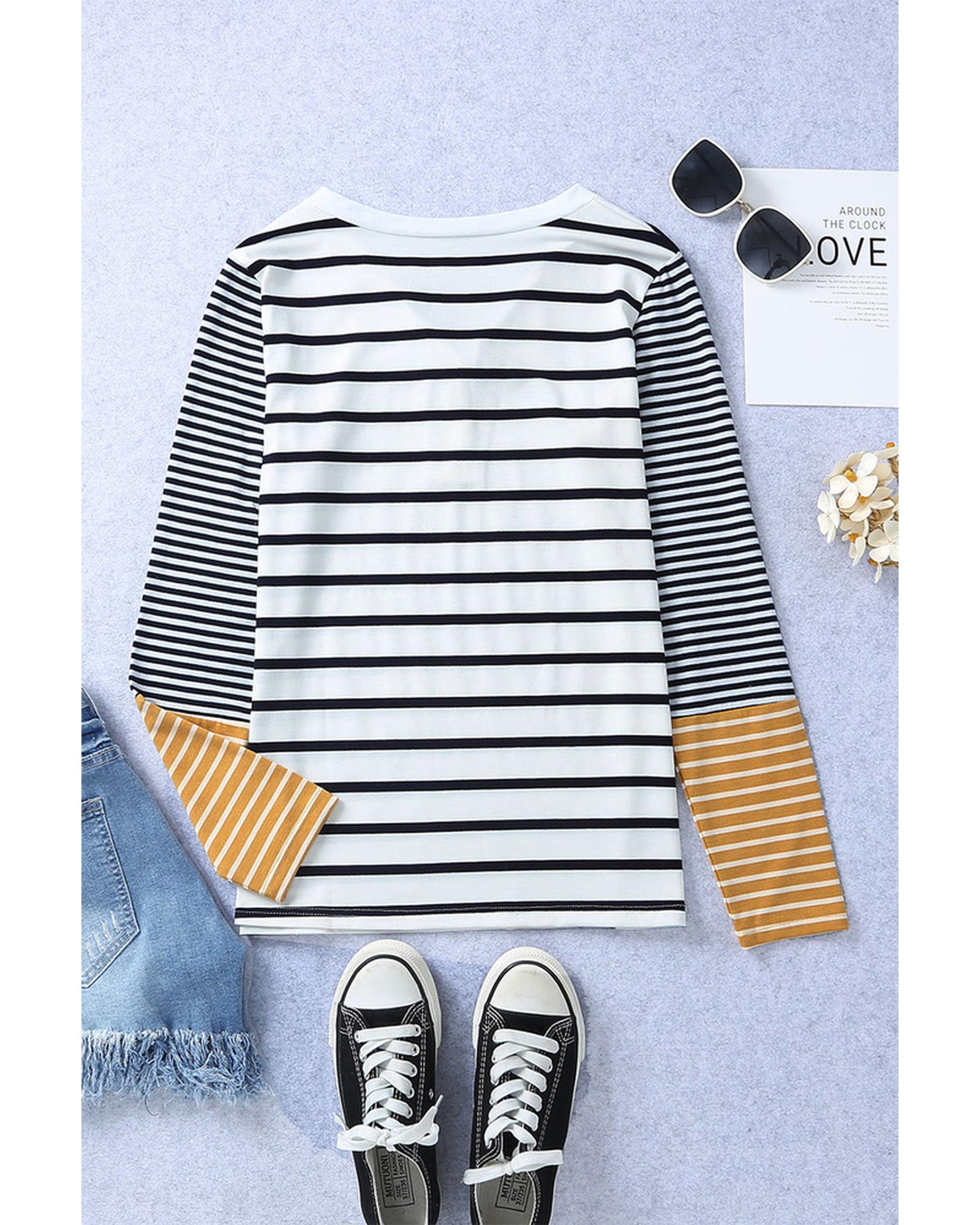 Azura Exchange Stripe Button Henley Top