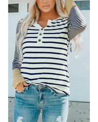 Azura Exchange Stripe Button Henley Top - L