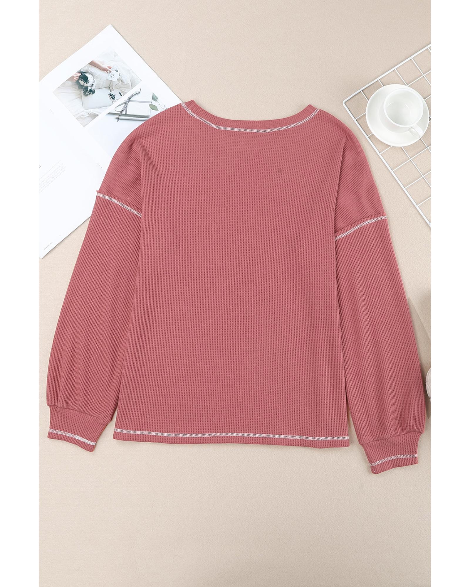 Azura Exchange Stylish Contrast Stitching Waffle Knit Pullover