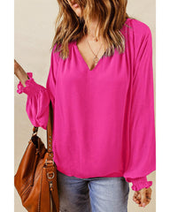 Azura Exchange Pleated V Neck Puffy Sleeve Blouse - M