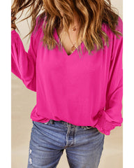 Azura Exchange Pleated V Neck Puffy Sleeve Blouse - M