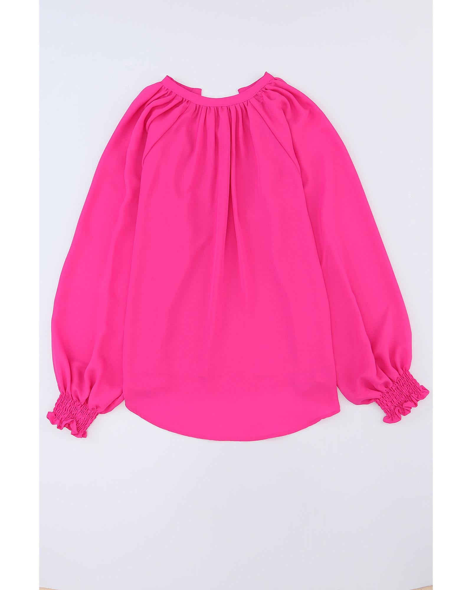 Azura Exchange Pleated V Neck Puffy Sleeve Blouse - M