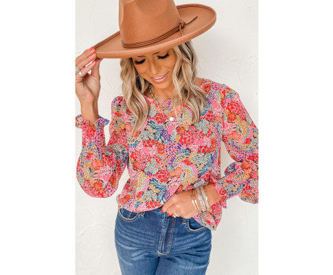 Azura Exchange Floral Puff Sleeve Blouse - M