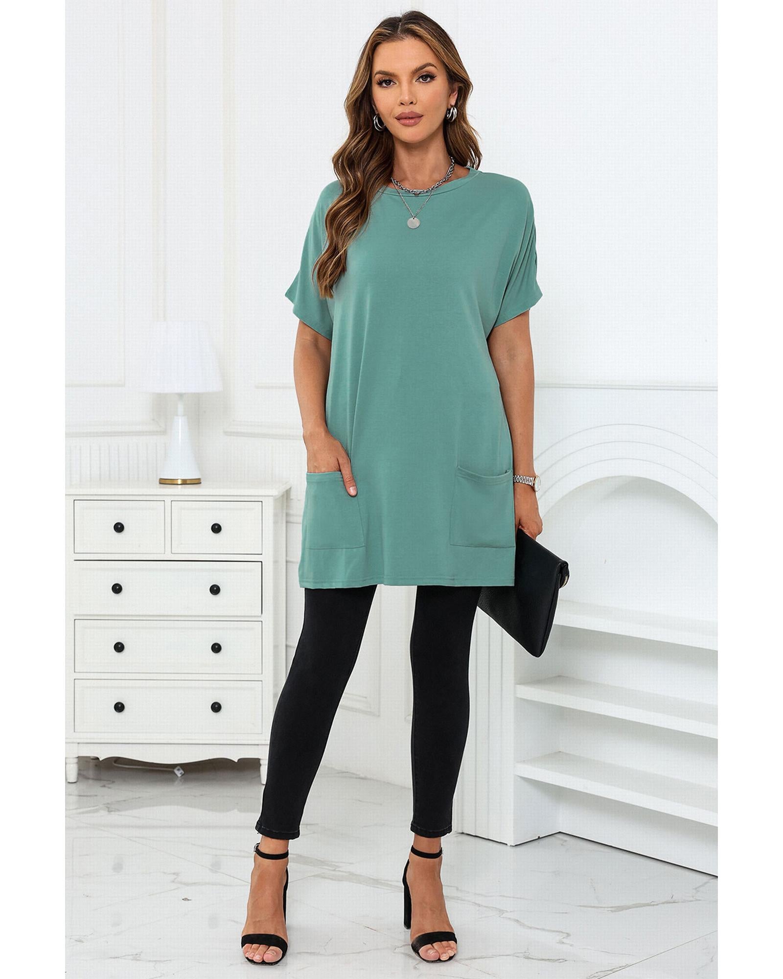 Azura Exchange Side Pockets Short Sleeve Tunic Top - S