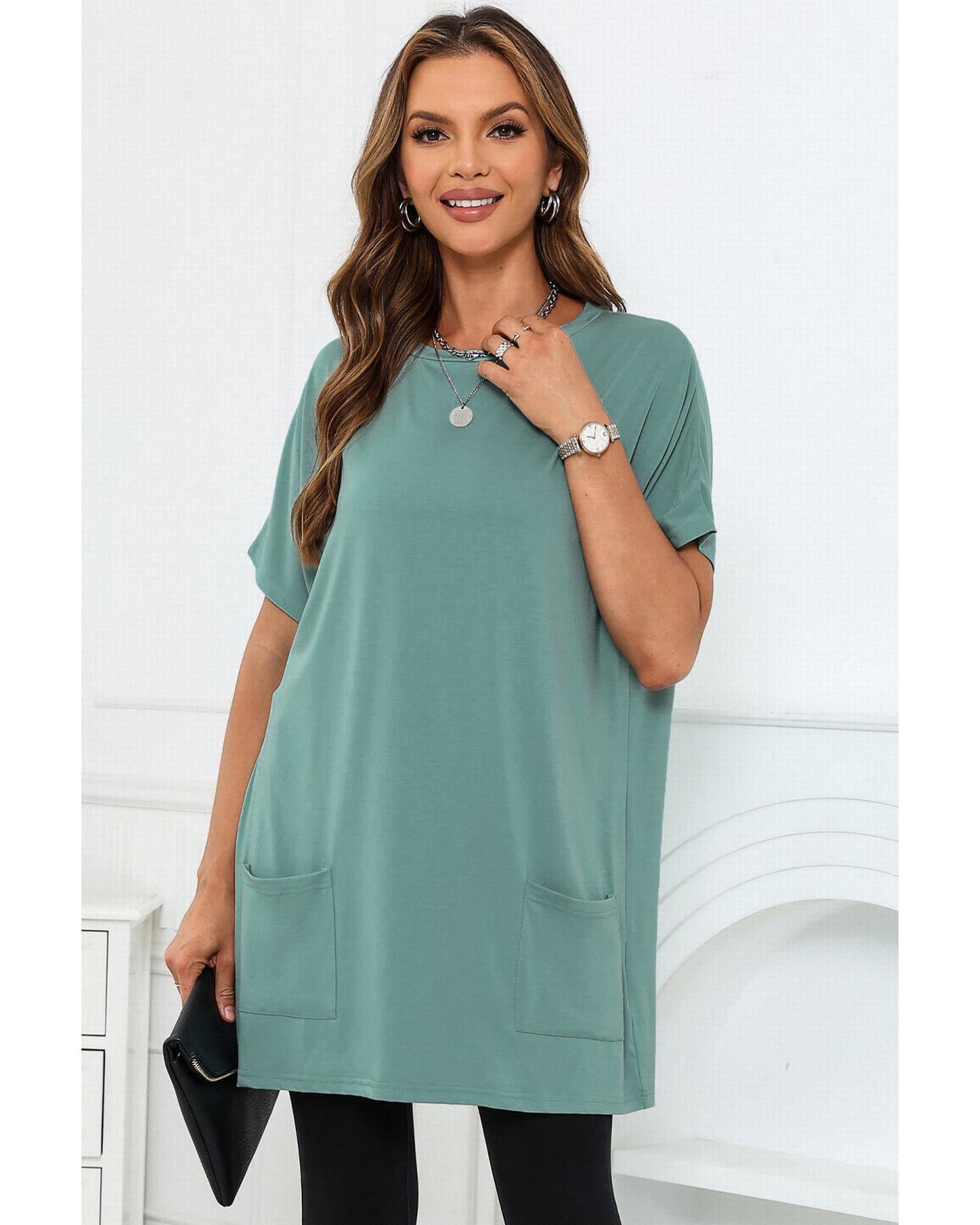 Azura Exchange Side Pockets Short Sleeve Tunic Top - S