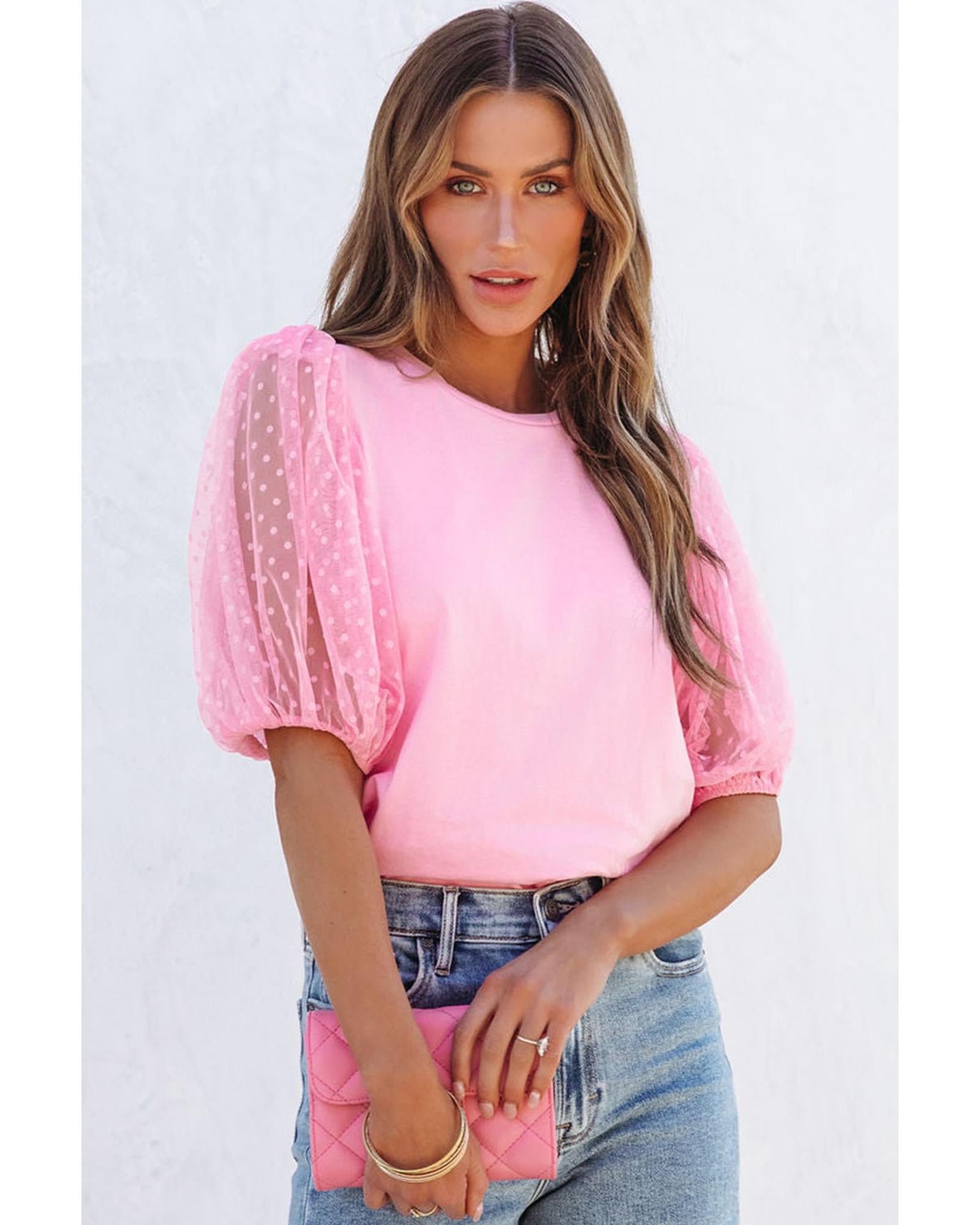 Azura Exchange Puff Sleeve Top in Tulle