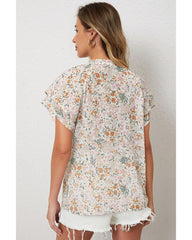 Azura Exchange Floral Mandarin Collar Top - XL