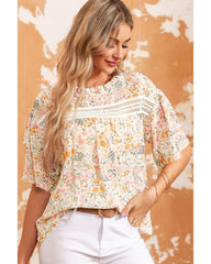 Azura Exchange Floral Print Wide Ruffle Sleeves Blouse - L