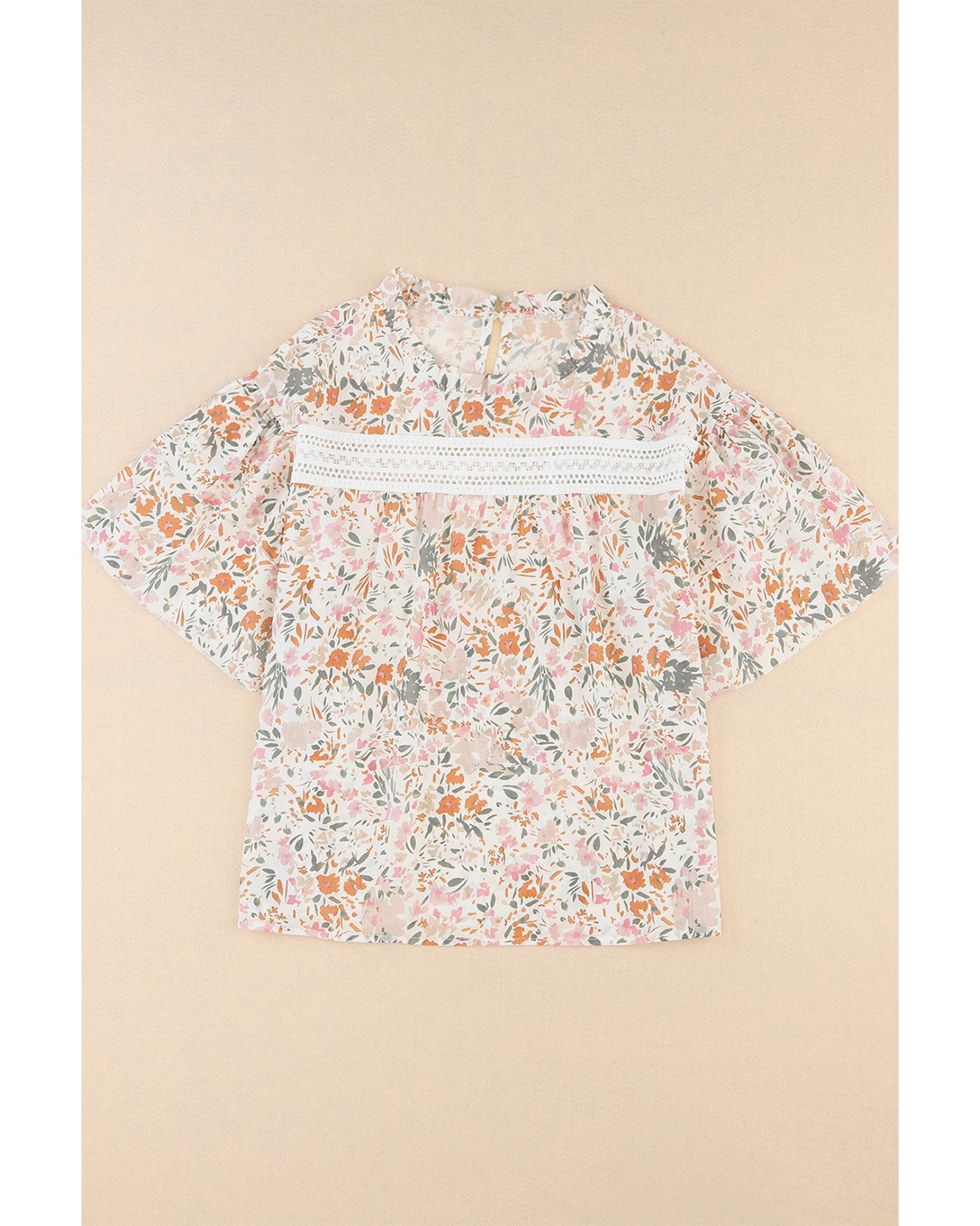 Azura Exchange Floral Print Wide Ruffle Sleeves Blouse - L