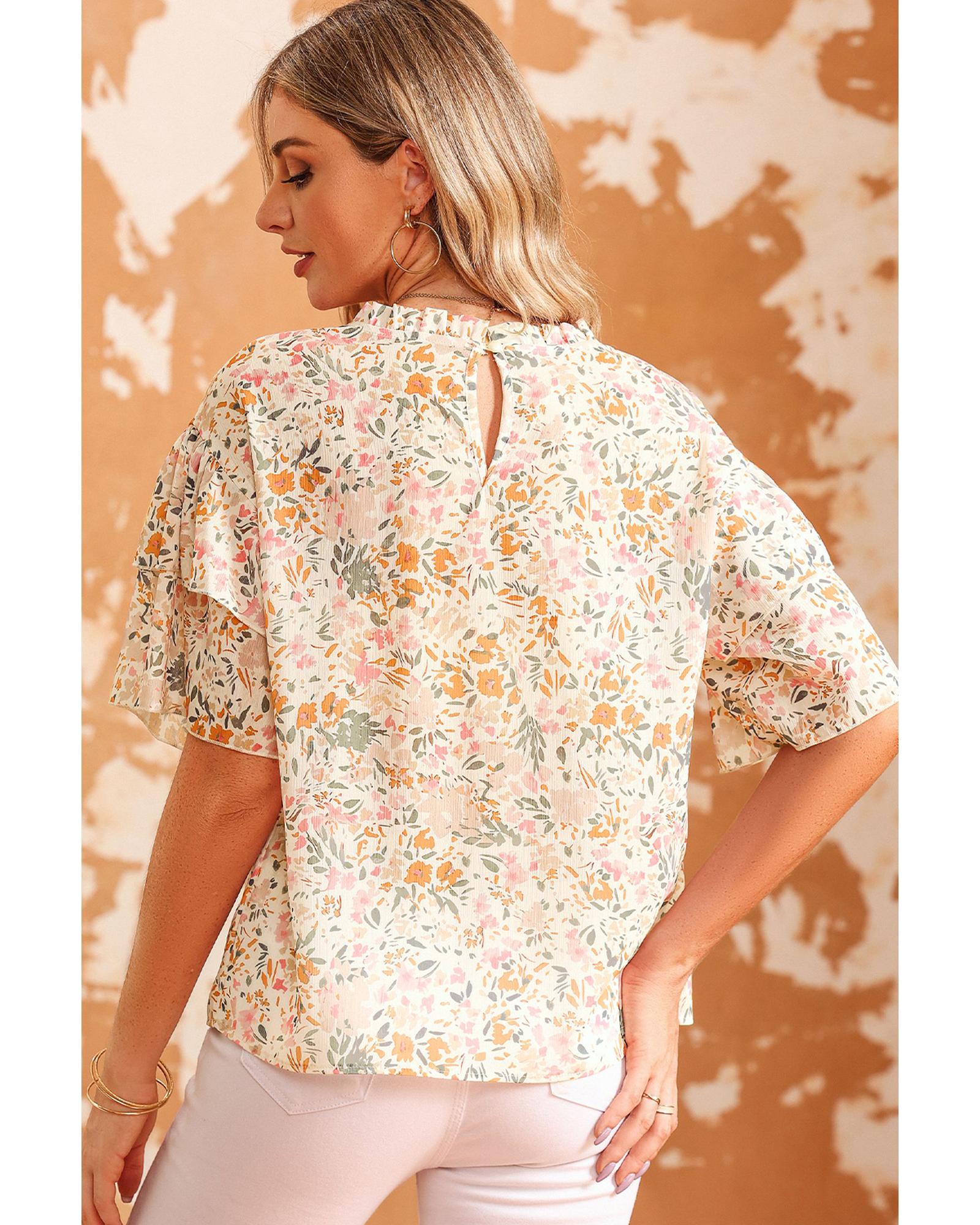 Azura Exchange Floral Print Wide Ruffle Sleeves Blouse - L