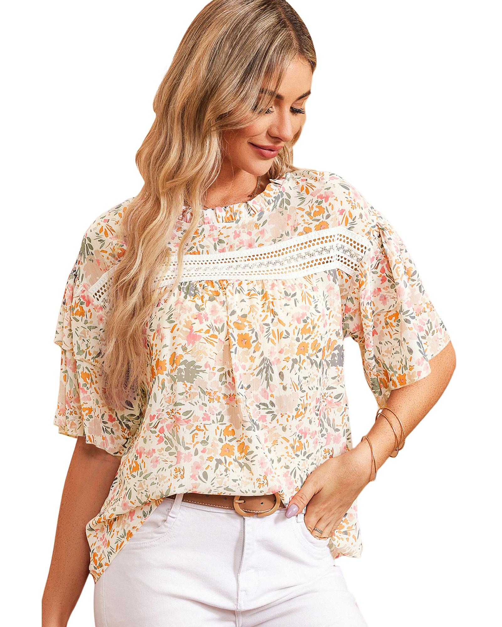 Azura Exchange Floral Print Wide Ruffle Sleeves Blouse - L