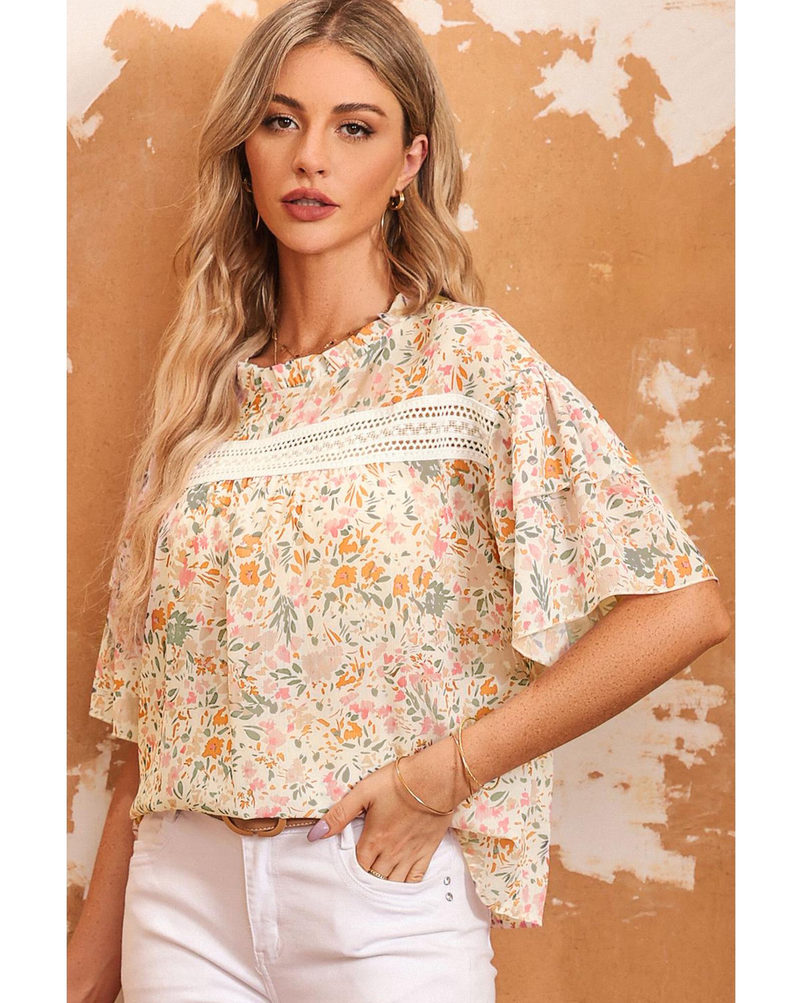 Azura Exchange Floral Print Wide Ruffle Sleeves Blouse - L