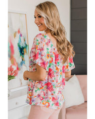 Azura Exchange Watercolor Floral Ruffle Sleeve Blouse - S