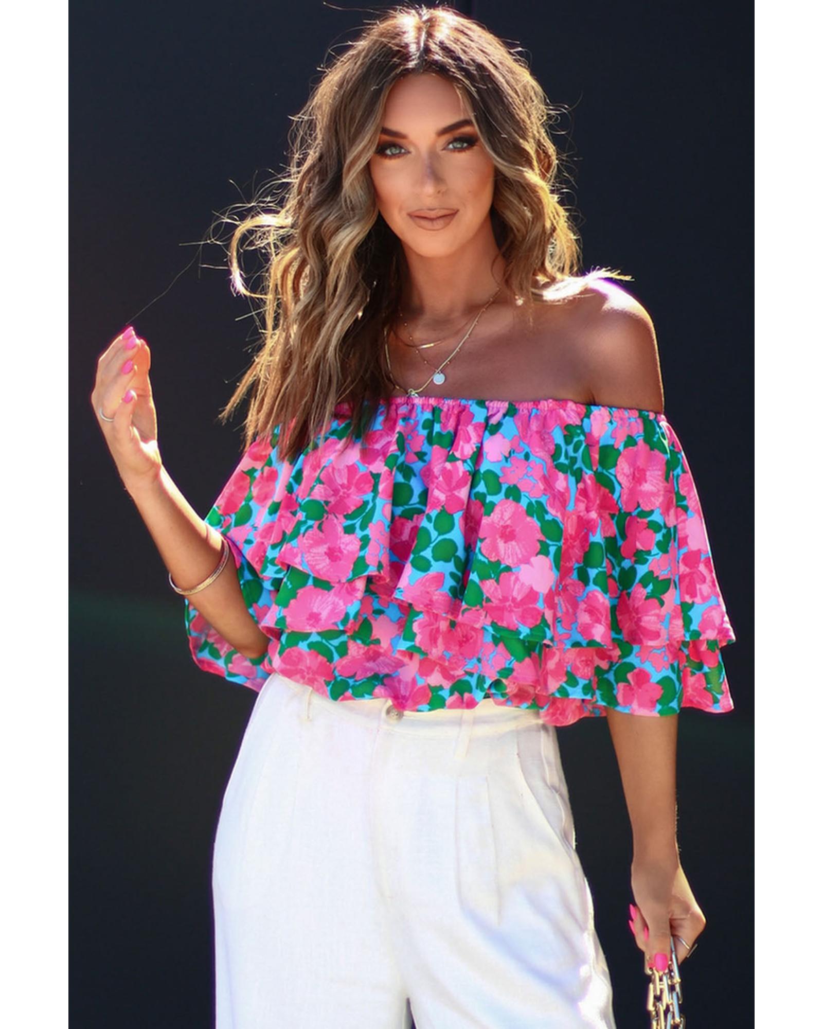 Azura Exchange Off-Shoulder Tiered Ruffle Blouse