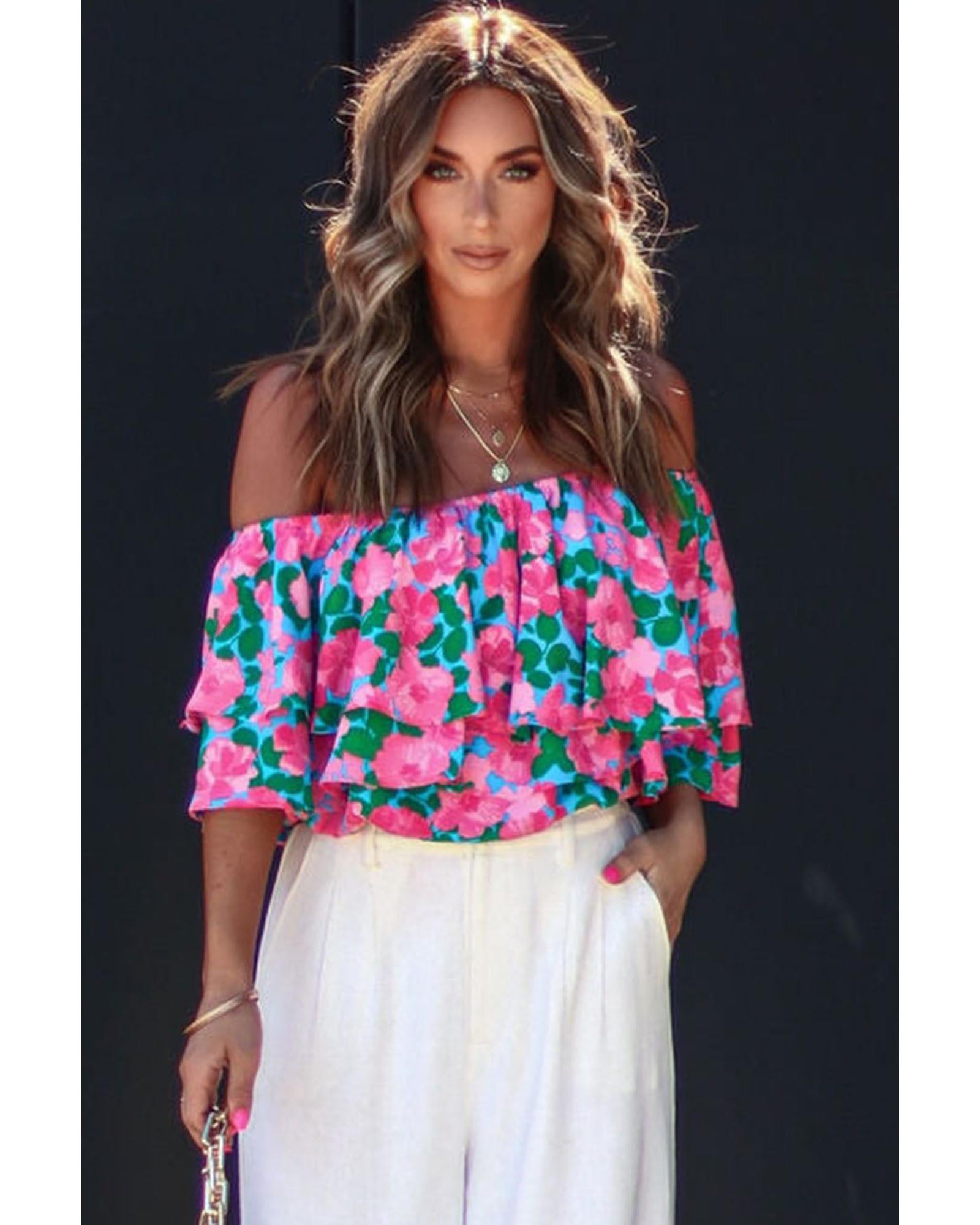 Azura Exchange Off-Shoulder Tiered Ruffle Blouse