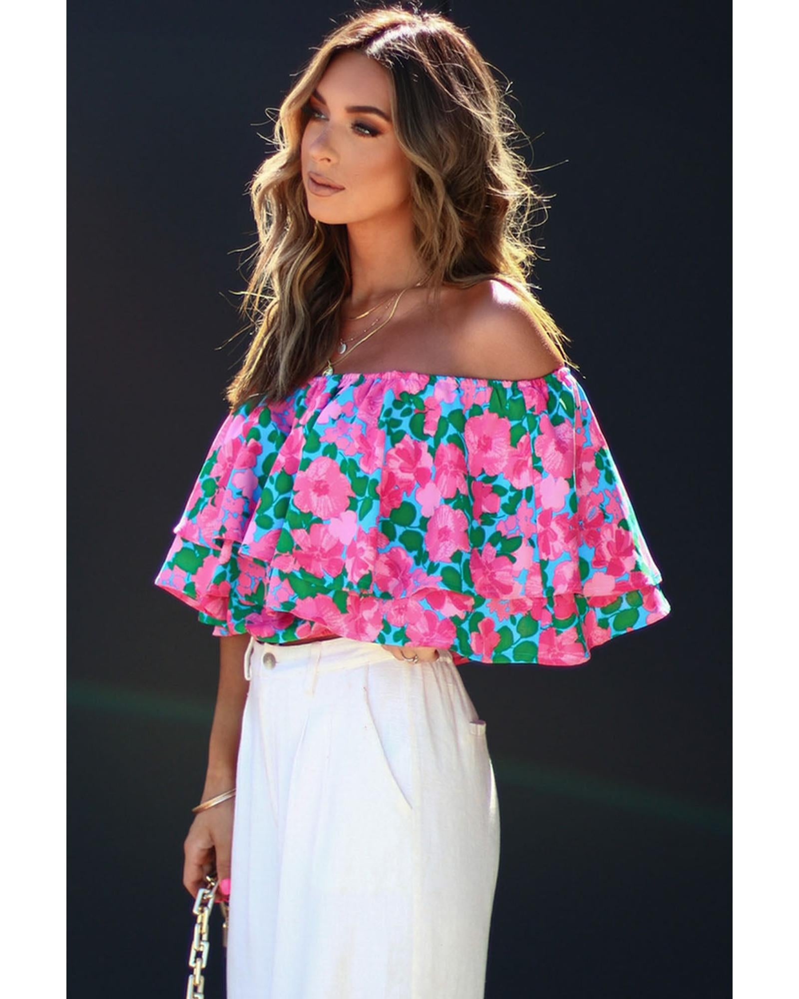 Azura Exchange Off-Shoulder Tiered Ruffle Blouse