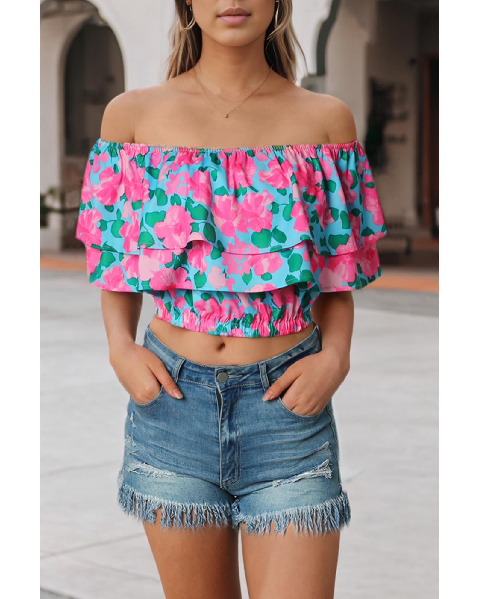 Azura Exchange Off-Shoulder Tiered Ruffle Blouse