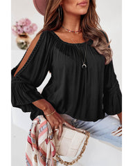 Azura Exchange Lace Crochet Cut-Out Ruffle Blouse - S