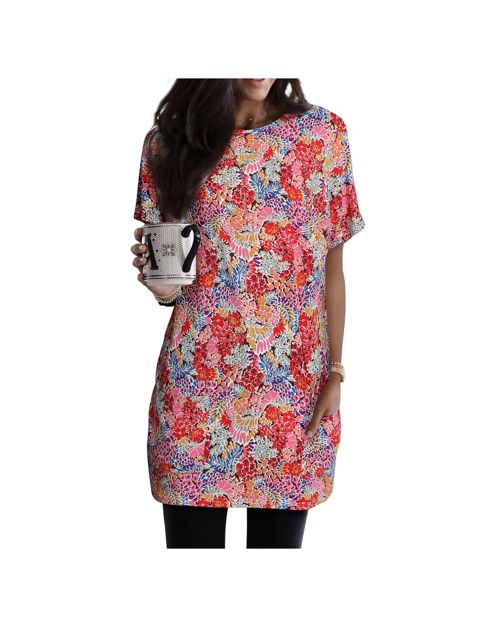 Azura Exchange Boho Flower Print Tunic Top - XL