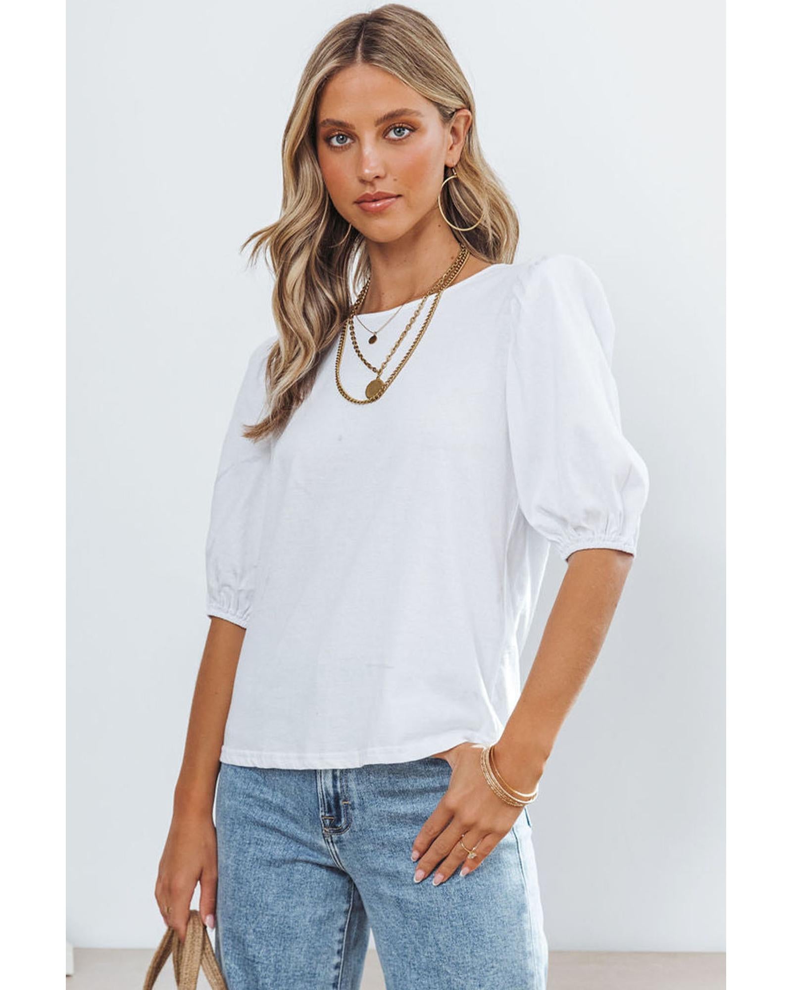 Azura Exchange Puff Sleeve Keyhole Back Top