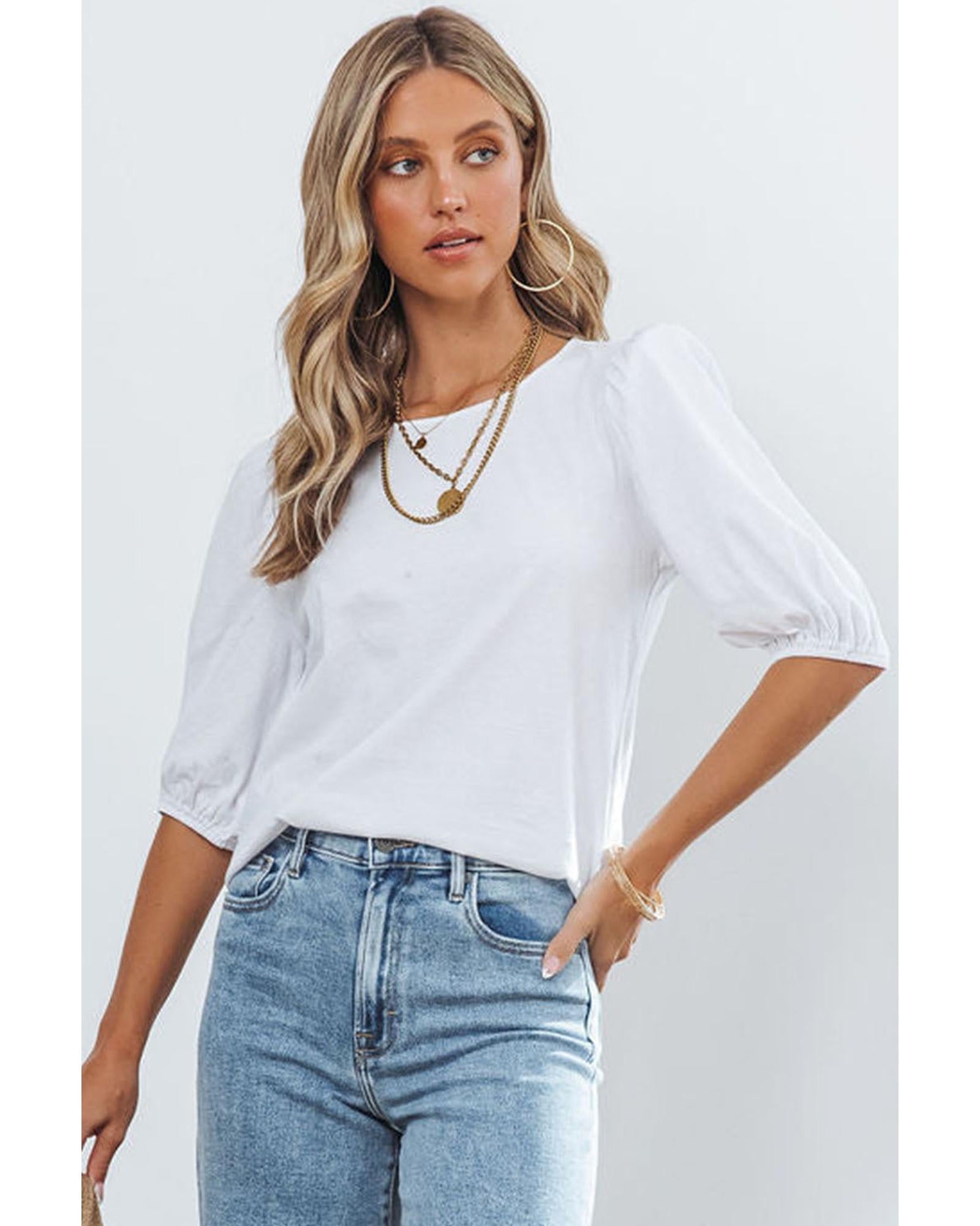 Azura Exchange Puff Sleeve Keyhole Back Top